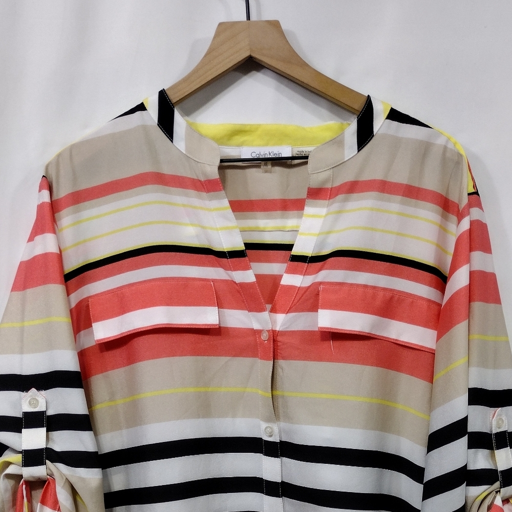 Calvin Klein Striped Multicolor Button Shirt Womens 2X Multicolor Boho Retro Y2K - Picture 2 of 8